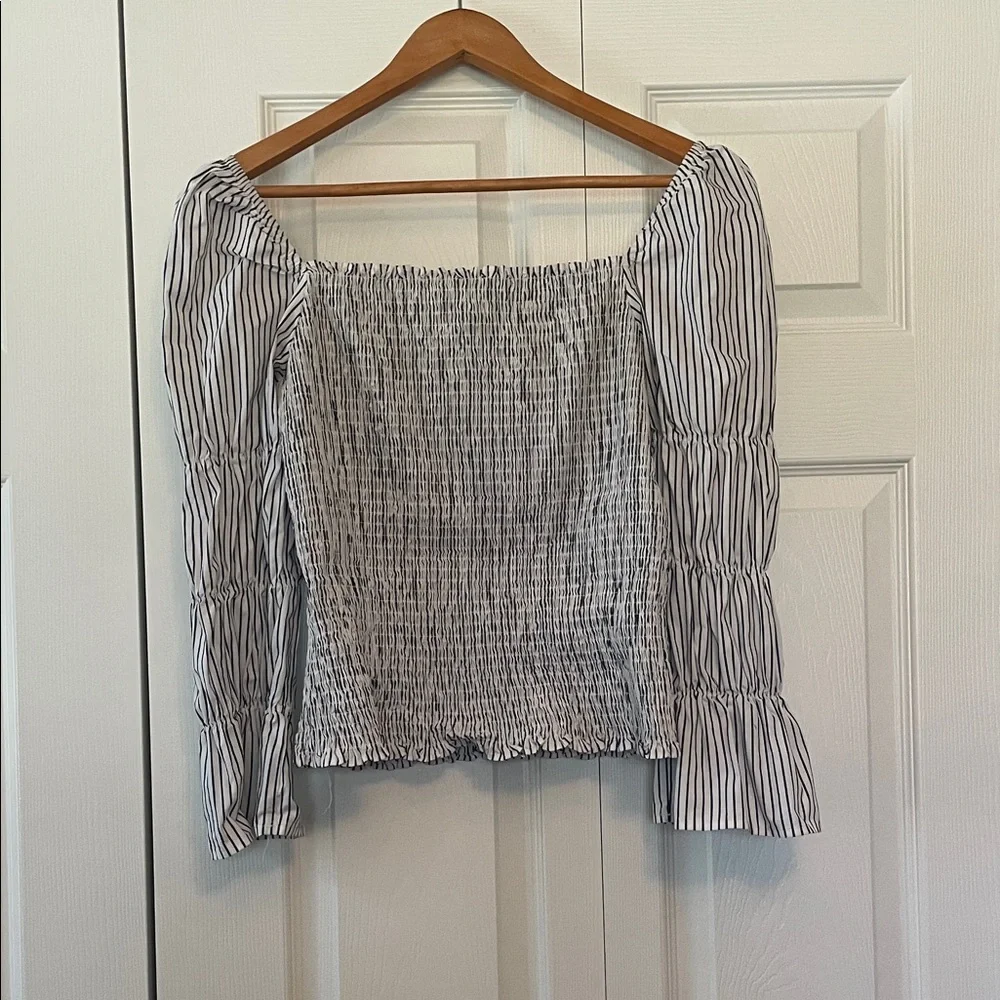 VENUS Black and White Striped Square Neck Blouse - Picture 3 of 3